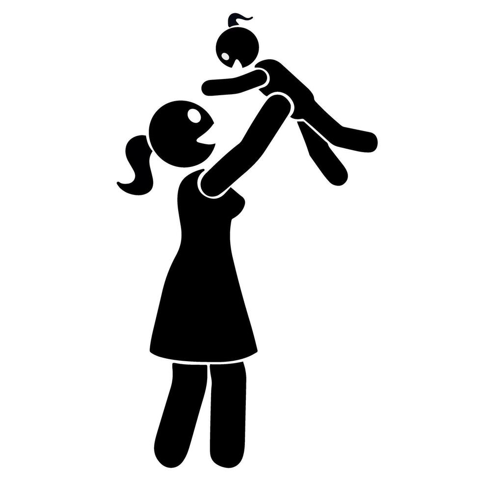 Vector happy mom playing with her child toddler illustration