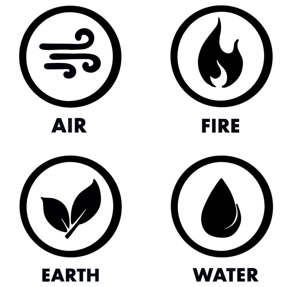 icono vector cuatro elementos de el universo aire agua fuego tierra sencillo ilustración