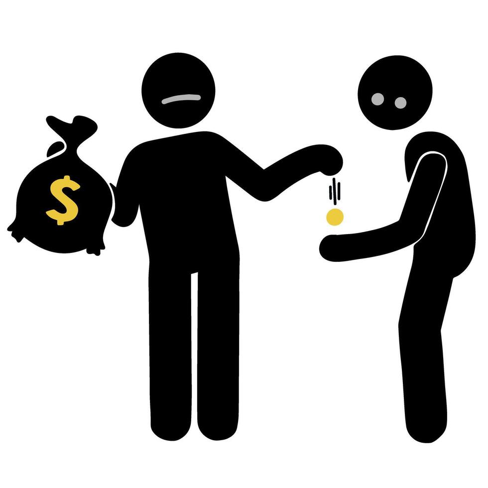 Vector someone stickman giving money to someone else alms icon illustration