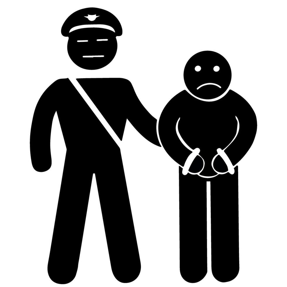 Vector policeman arrests the criminal and handcuffs him illustration