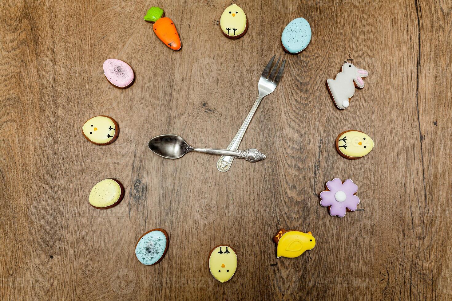 Easter homemade gingerbread cookie clock face photo