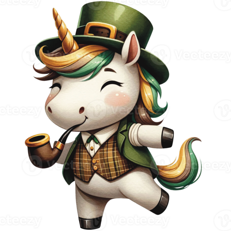 AI generated Watercolor Unicorn Saint Patrick Day png