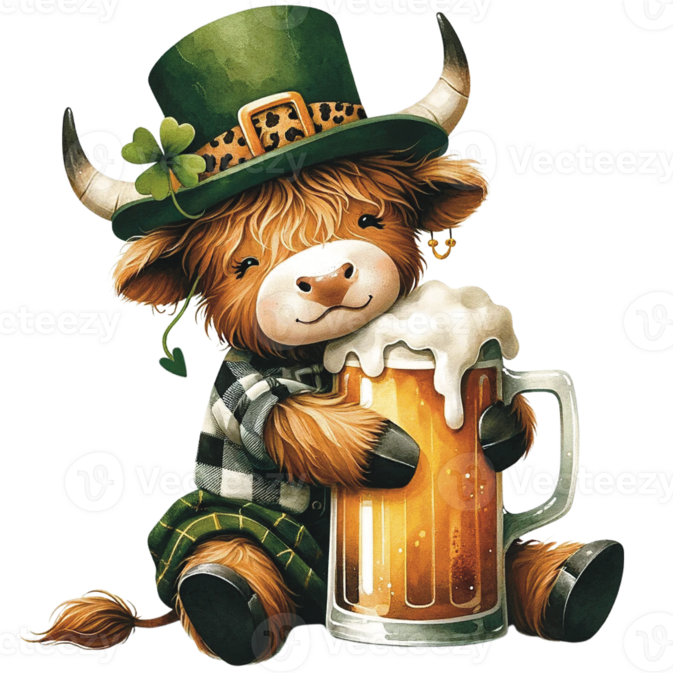 AI generated Highland Cow St. Patrick's Day png