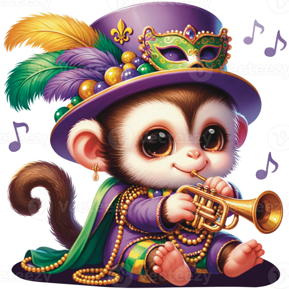 AI generated Cute Mardi Gras, Cute animal Mardi Gras, Mardi Gras festival PNG, cute animal playing music png