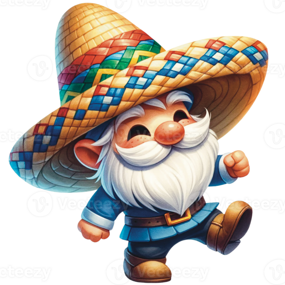 AI generated Cinco de mayo gnome, Mexican gnome, watercolor Cinco de mayo png