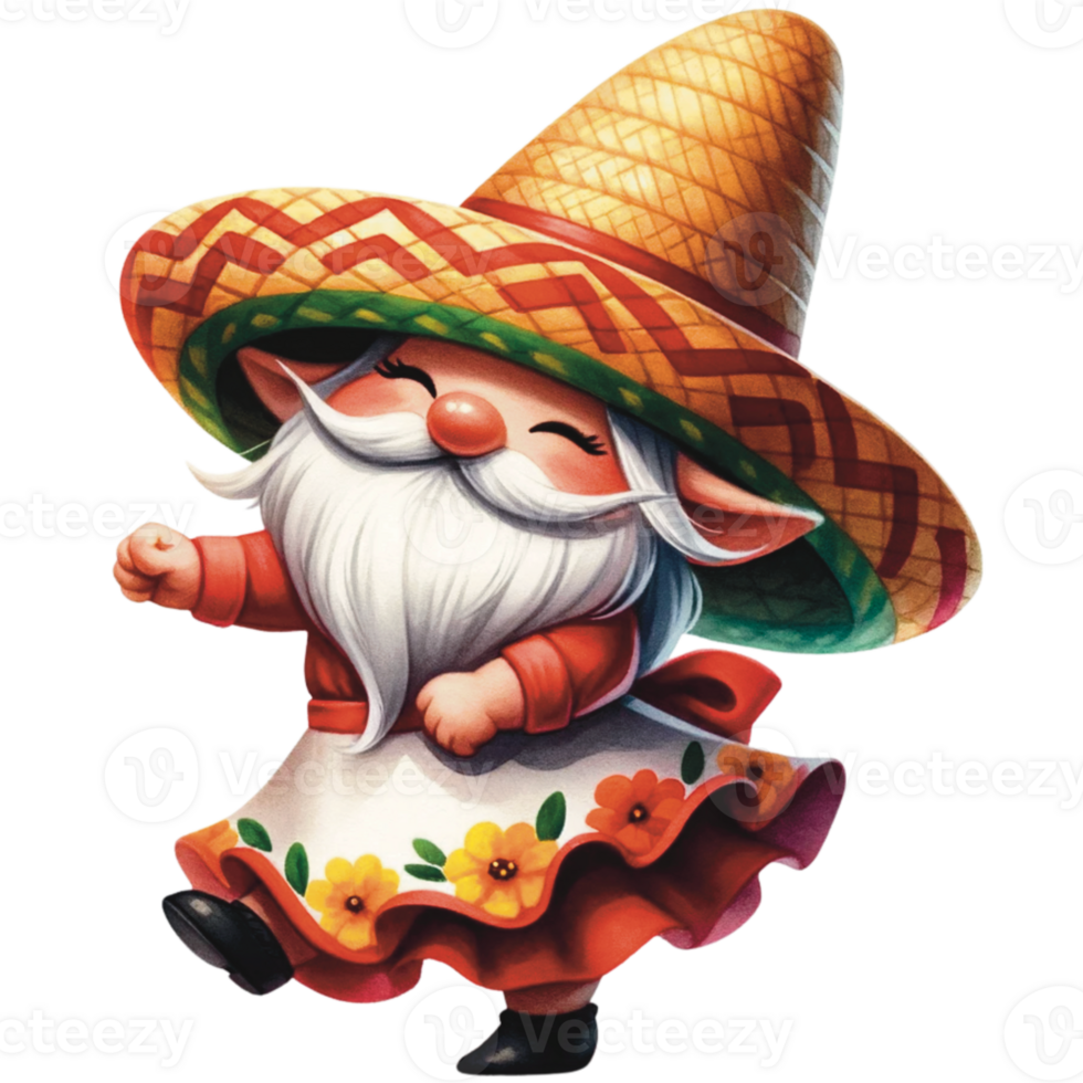 ai generiert cinco de Mayo Gnom, Mexikaner Gnom, Aquarell cinco de Mayo png