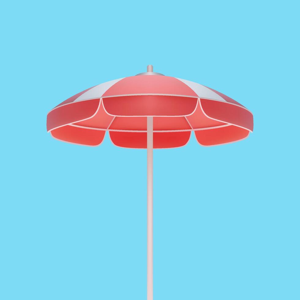 Red beach umbrella sunlight protection summer vacation sunbathing 3d icon realistic vector