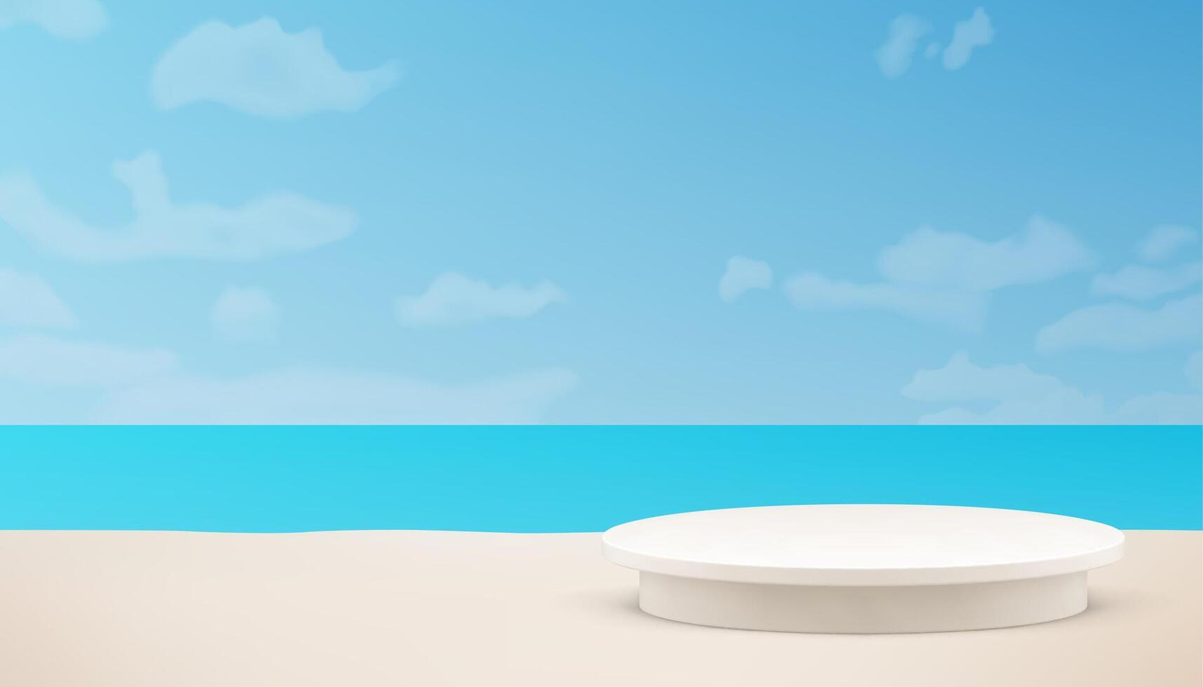 3d cylinder podium pedestal sea sand beach sky landscape background realistic vector