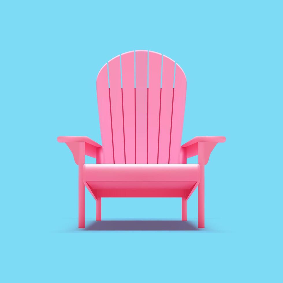 Pink wooden beach chair summer comfortable outdoor relaxation sunbathing 3d icon realistic vector