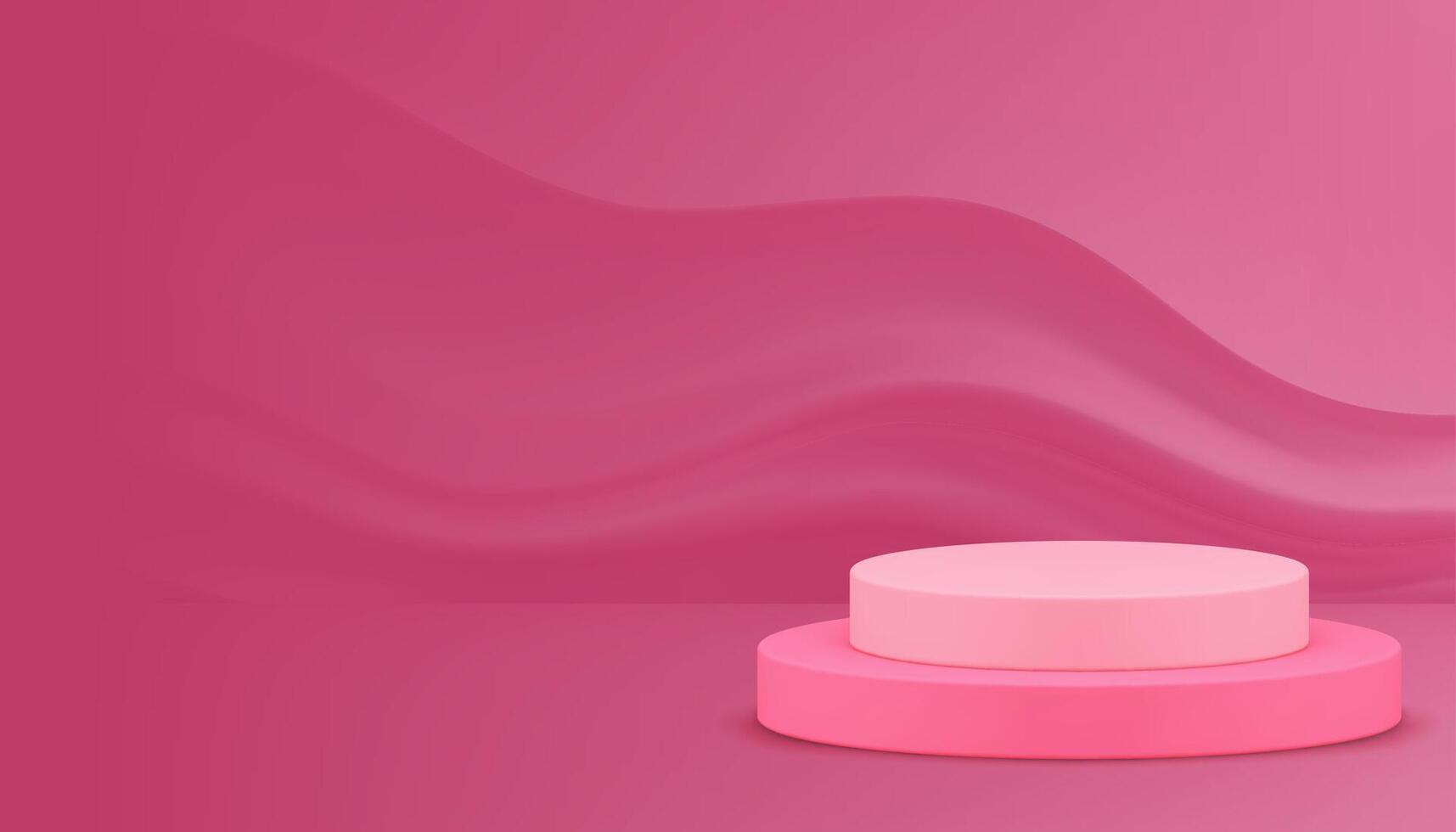 Pink 3d cylinder podium pedestal wave background mock up for cosmetic product show realistic vector