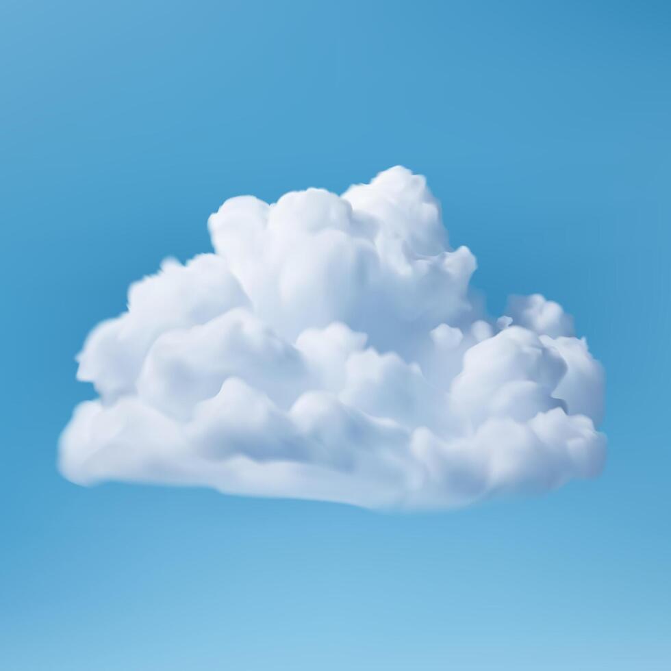 White fluffy air cloud blue sky cloudscape natural environment atmosphere 3d icon realistic vector
