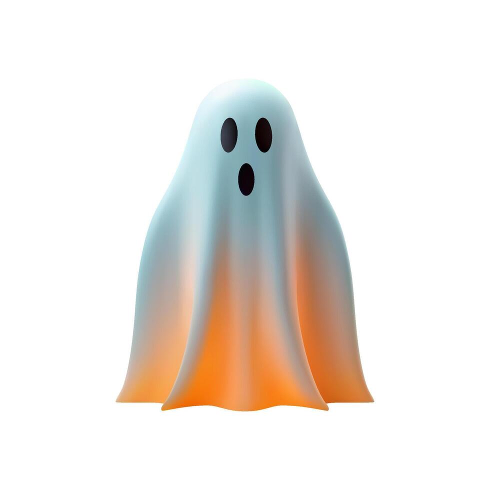 Screaming creepy flying Halloween ghost in white fabric with light 3d icon realistic vector