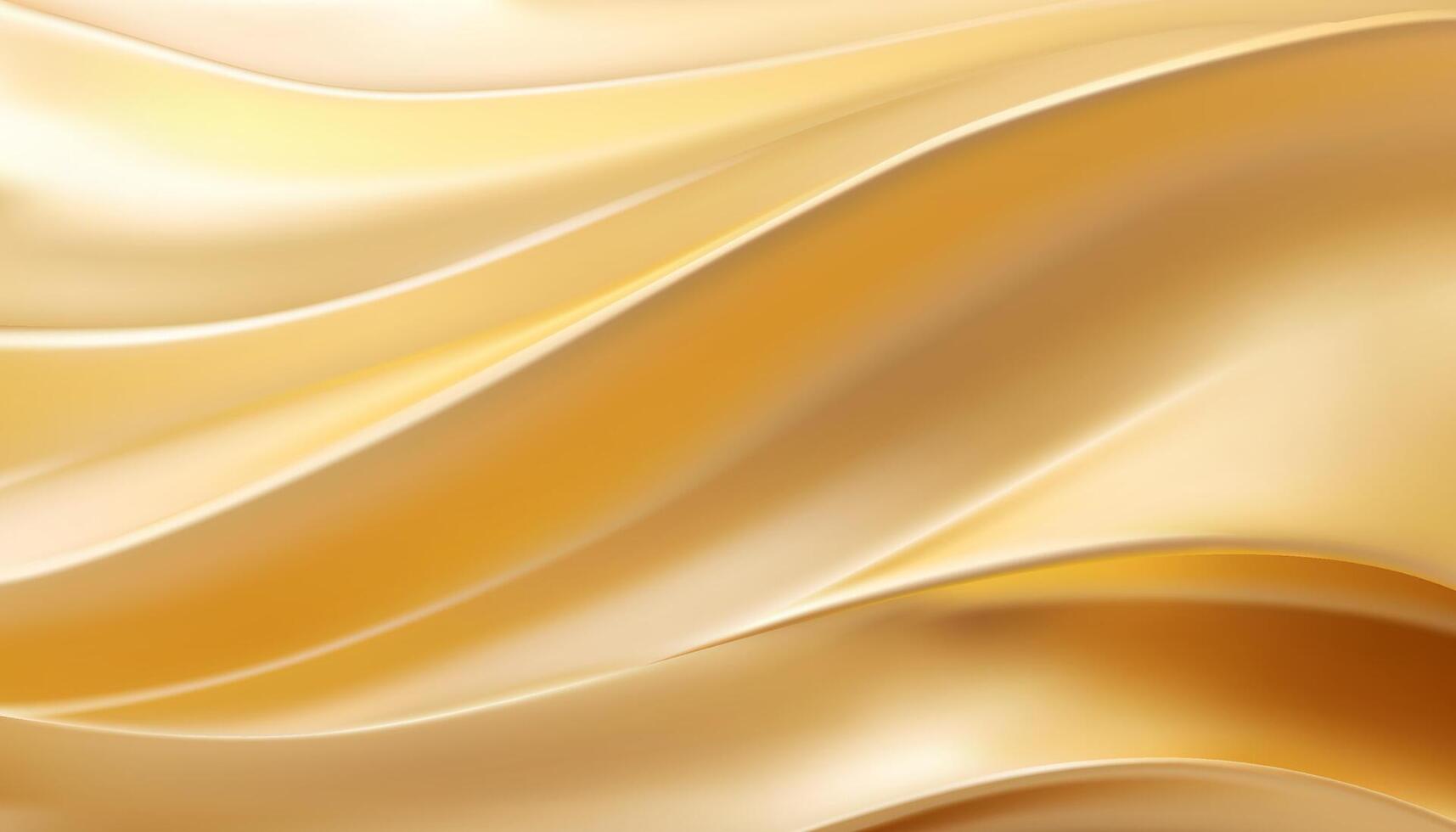 Golden metallic textile 3d liquid silk wave light elegant luxury background realistic vector