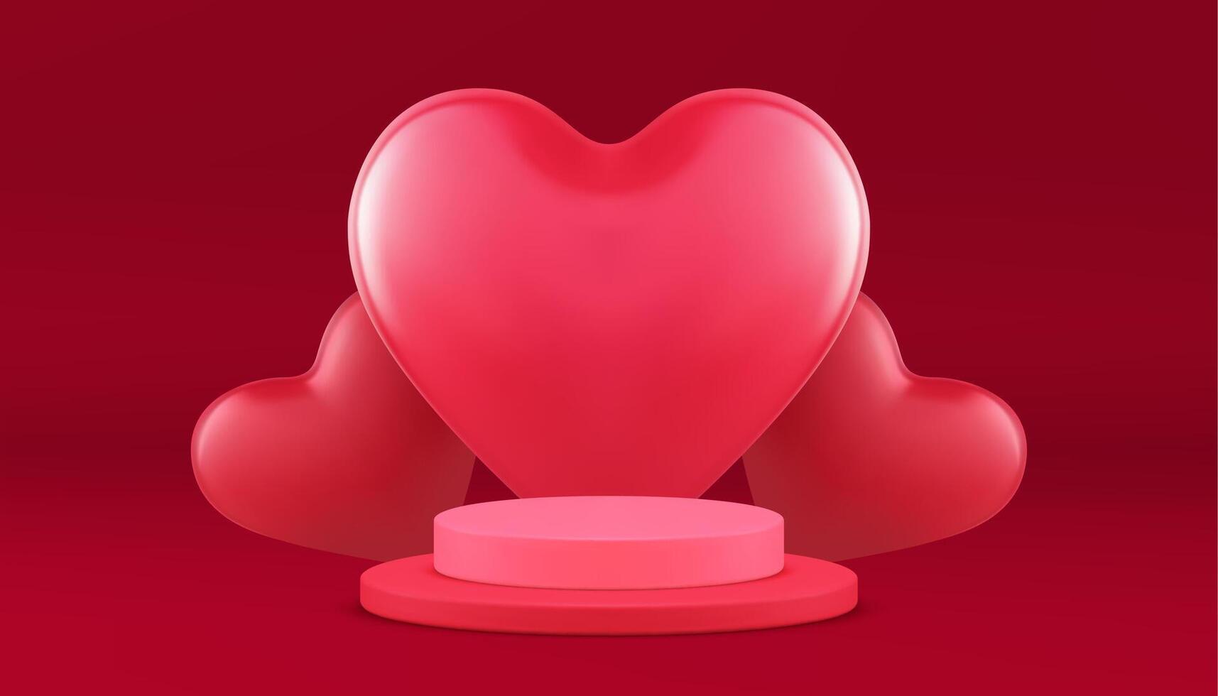 Red Valentine's Day 3d cylinder podium pedestal romantic heart wall background realistic vector