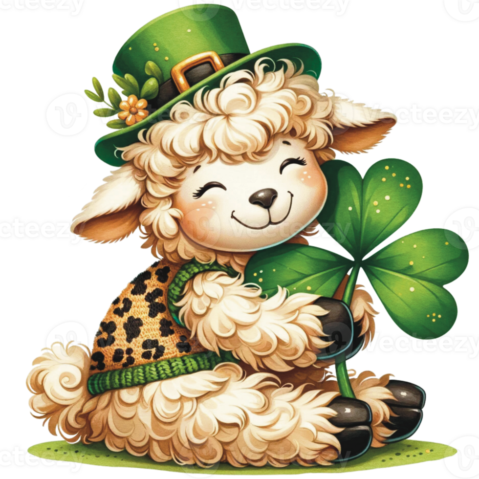 AI generated Cute Sheep wearing Leprechaun hat png