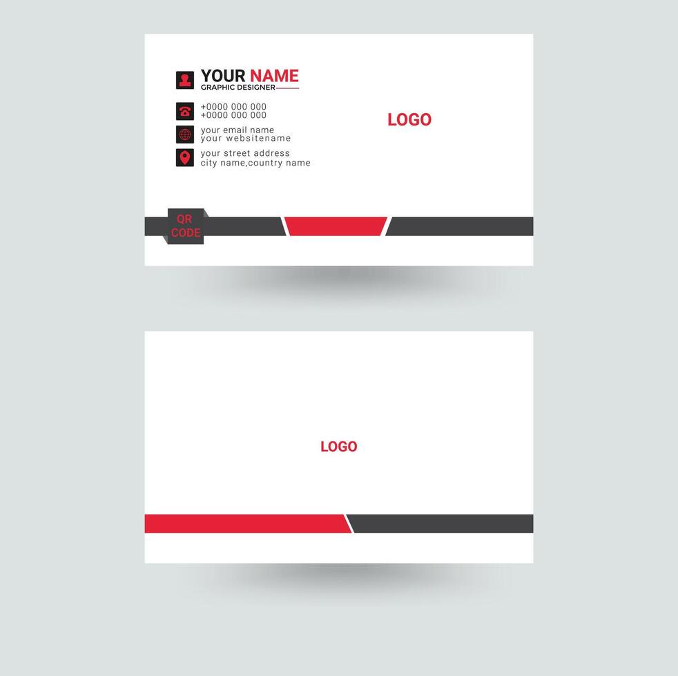 Modern and clean business card design with red and black color template vector