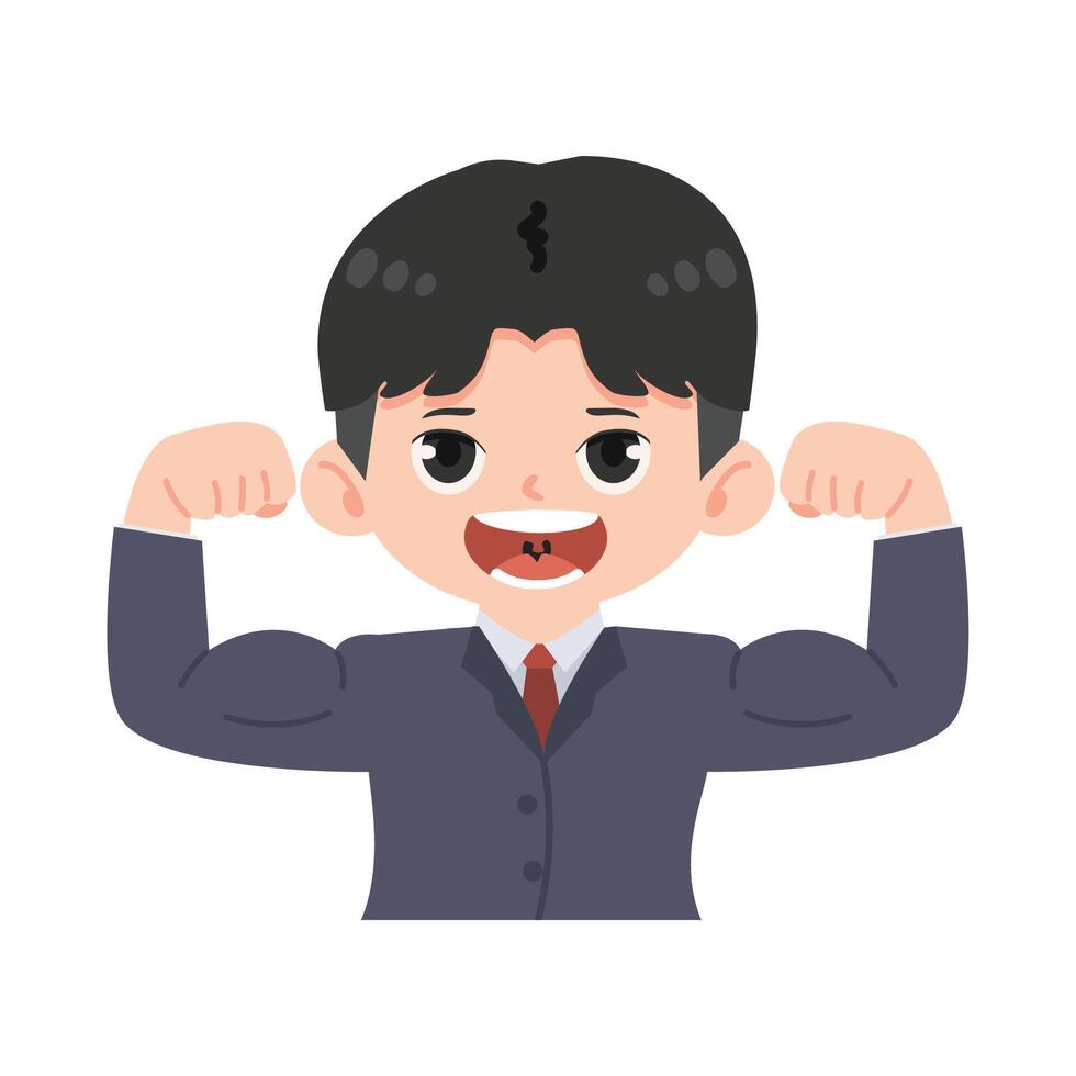 Business man in suit shows muscles cartoon vector