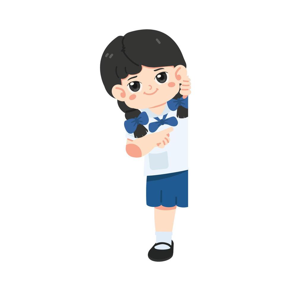 Cute girl student  pointing finger vector