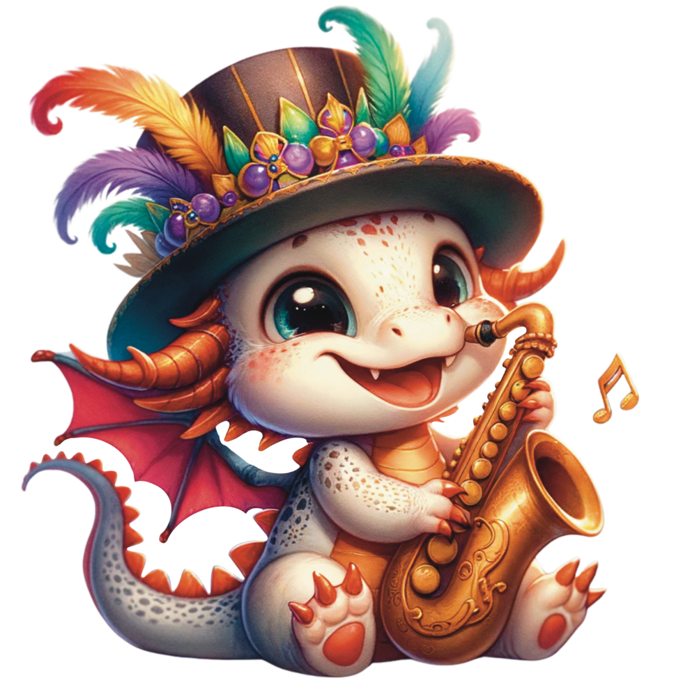 AI generated Mardi gras festive cute baby dragon PNG file