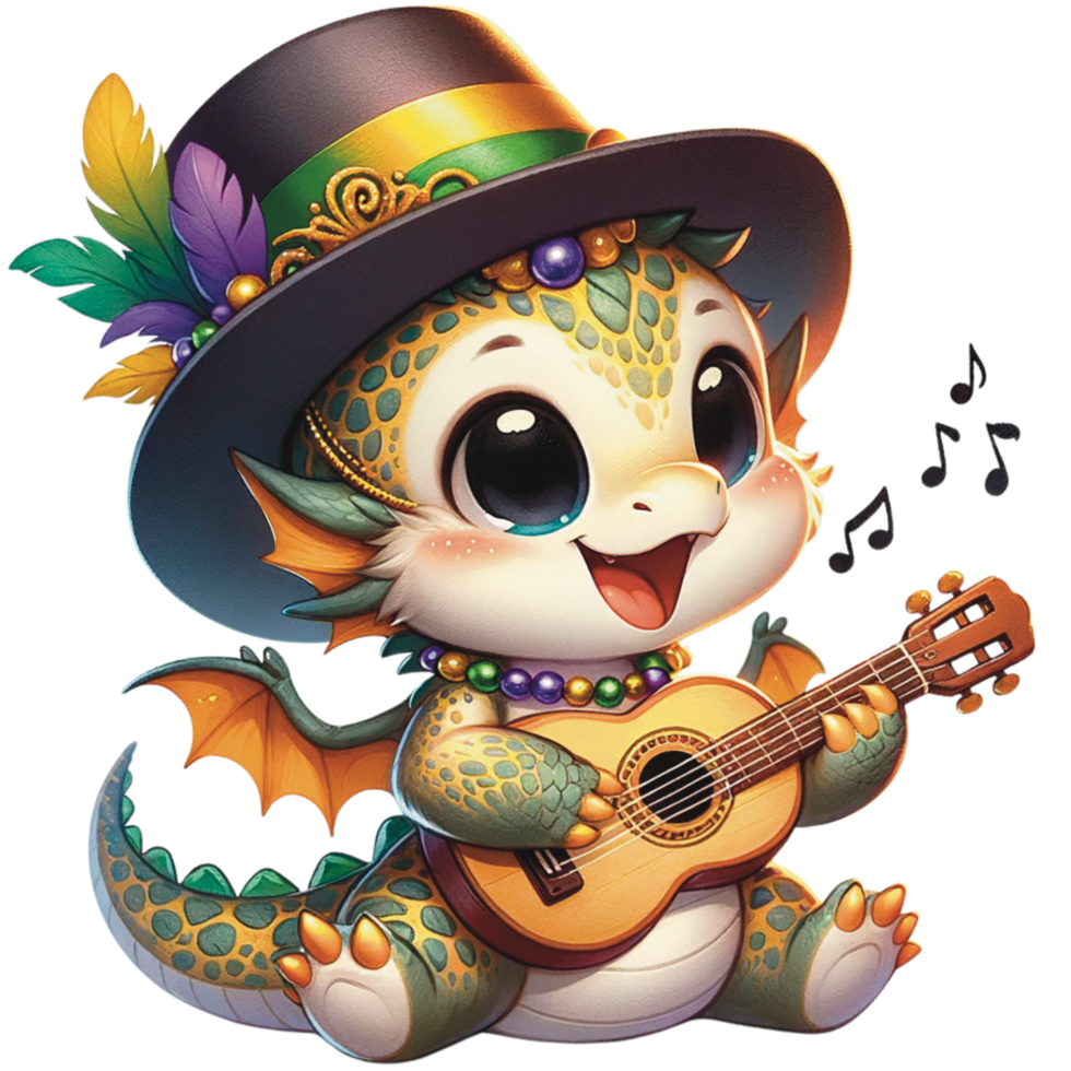 AI generated Mardi gras festive cute baby dragon PNG file