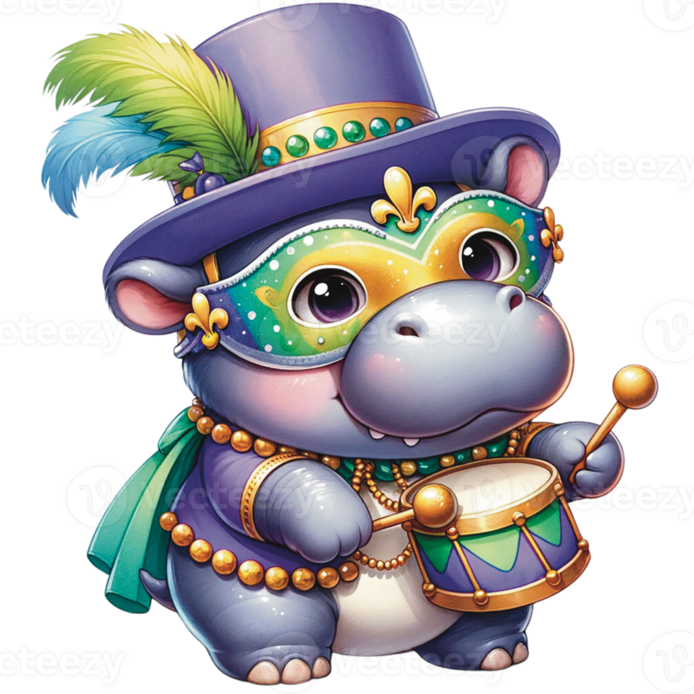 AI generated Cute Mardi Gras, Cute animal Mardi Gras, Mardi Gras festival PNG, cute animal playing music png