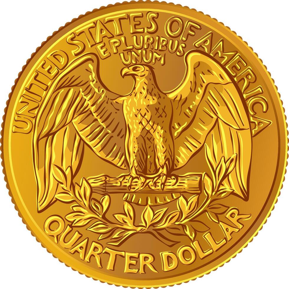 Bald eagle Washington quarter 25 cent GOLD coin vector