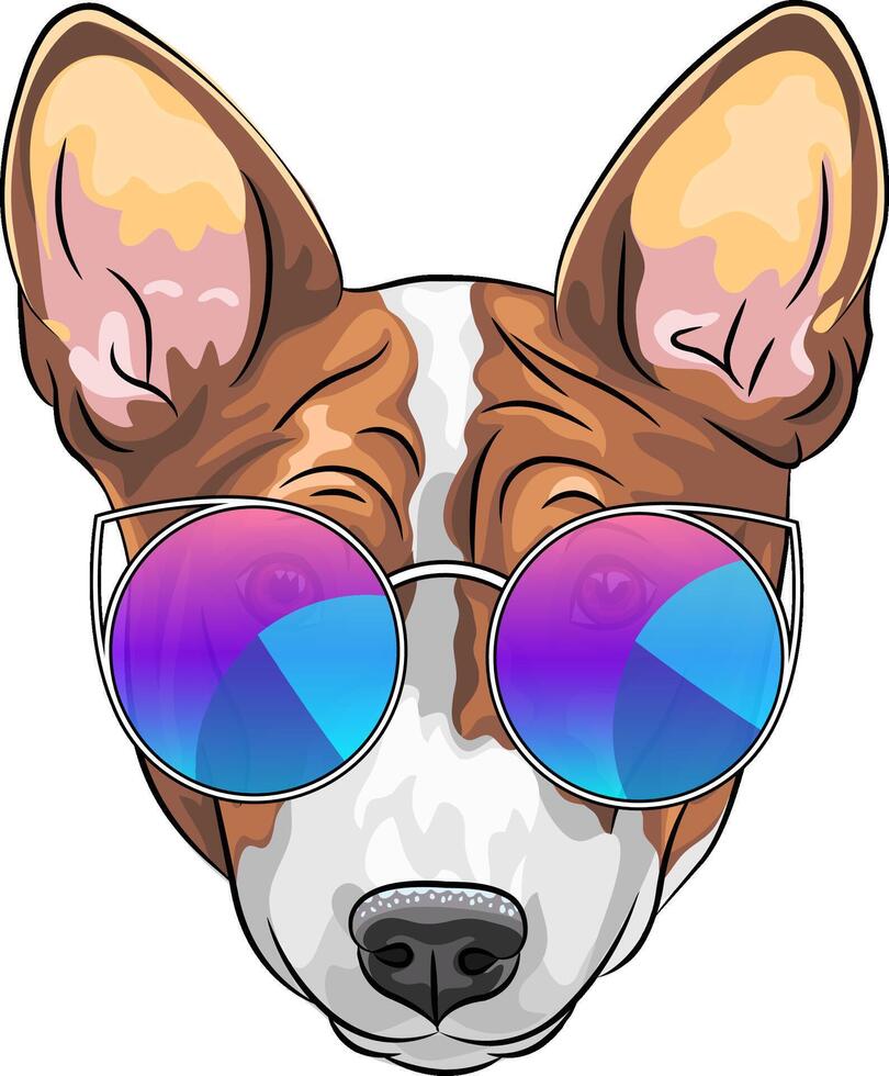 vector hipster serious dog Basenji in glasses