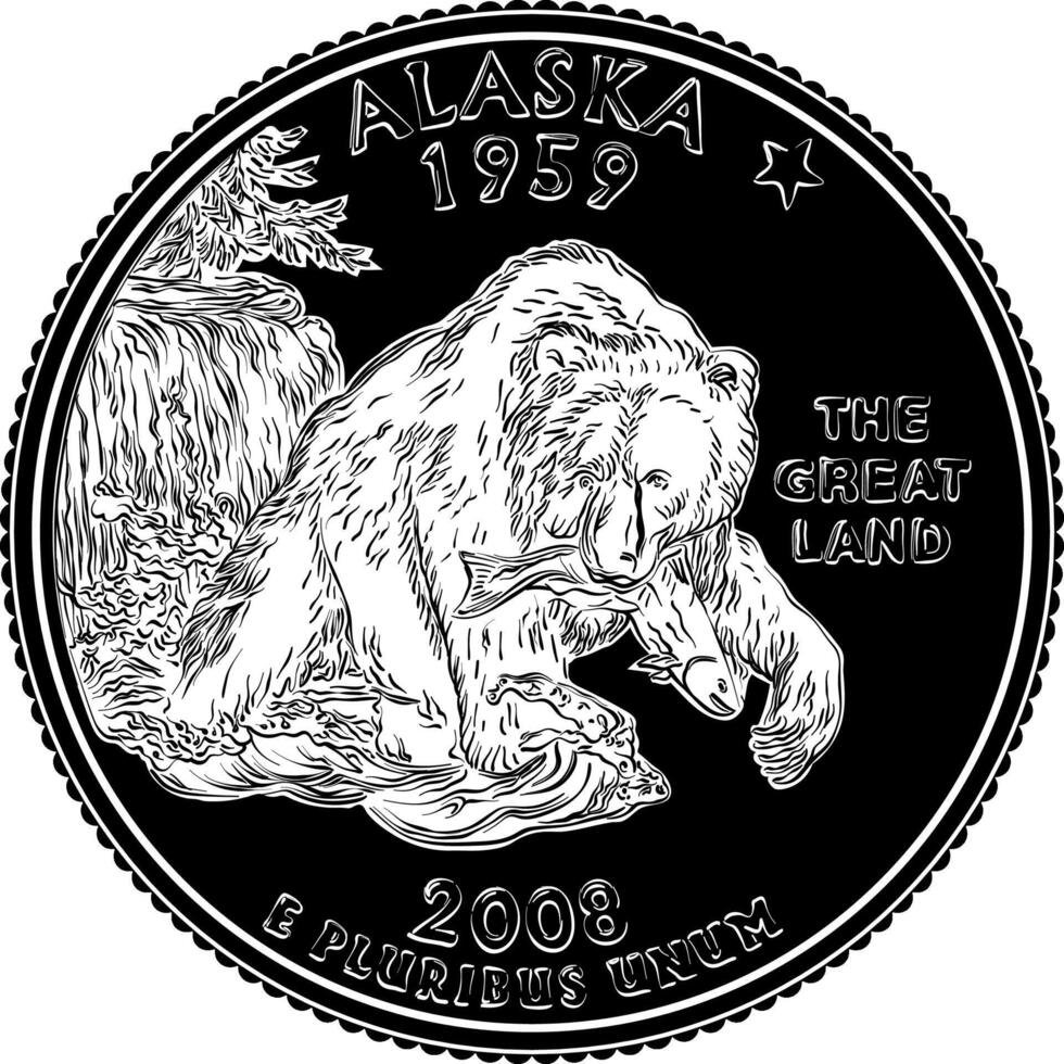 americano dinero trimestre 25 centavo moneda Alaska vector