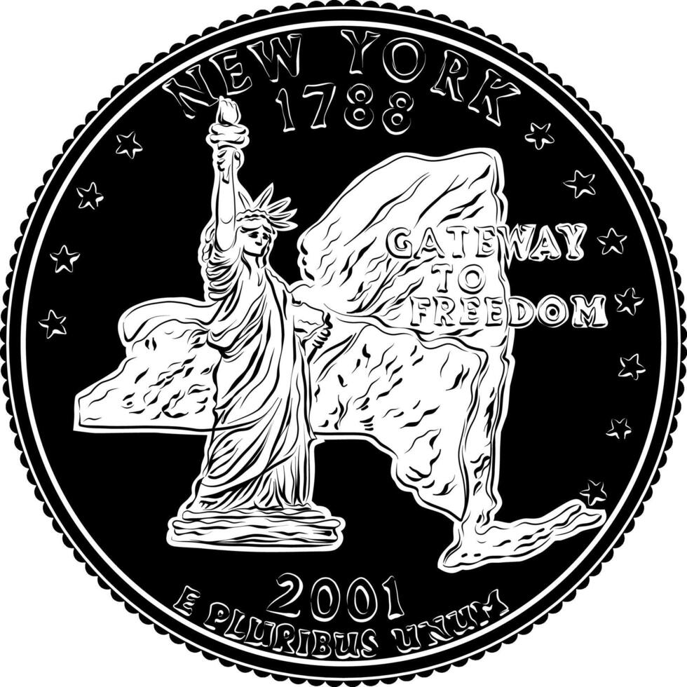 American money quarter 25 cent coin New York vector