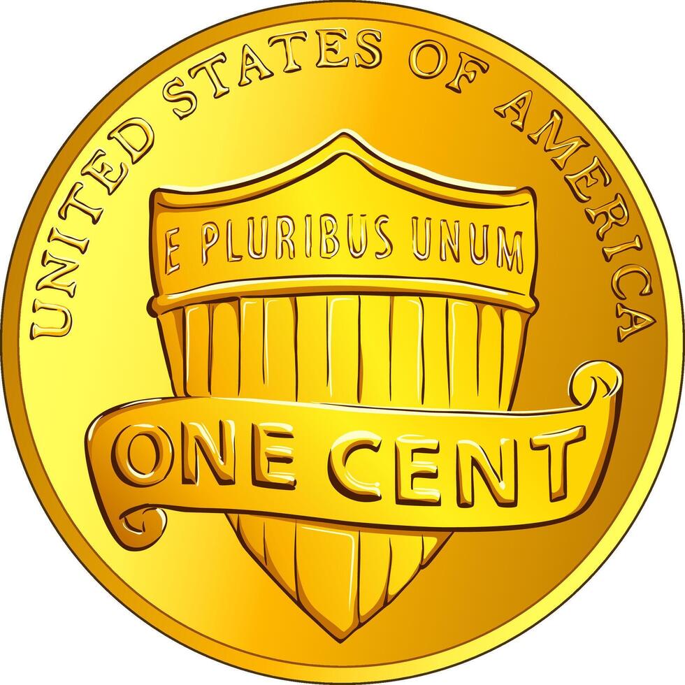 vector americano dinero oro moneda uno centavo, centavo