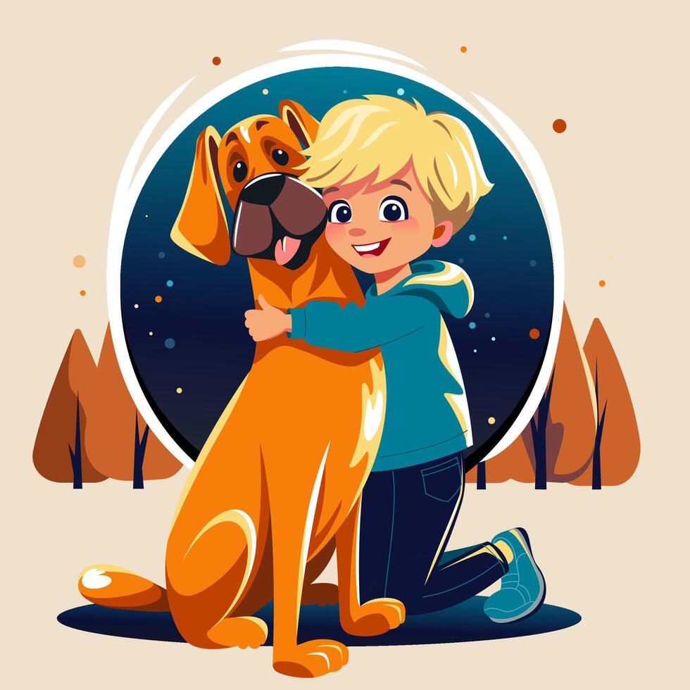 Vector happy smiling boy and dog