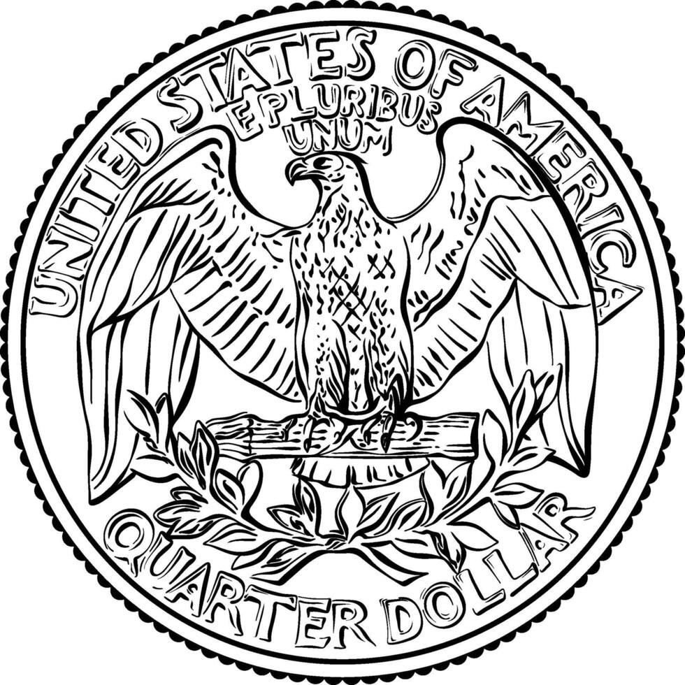 Bald eagle Washington quarter 25 cent coin vector