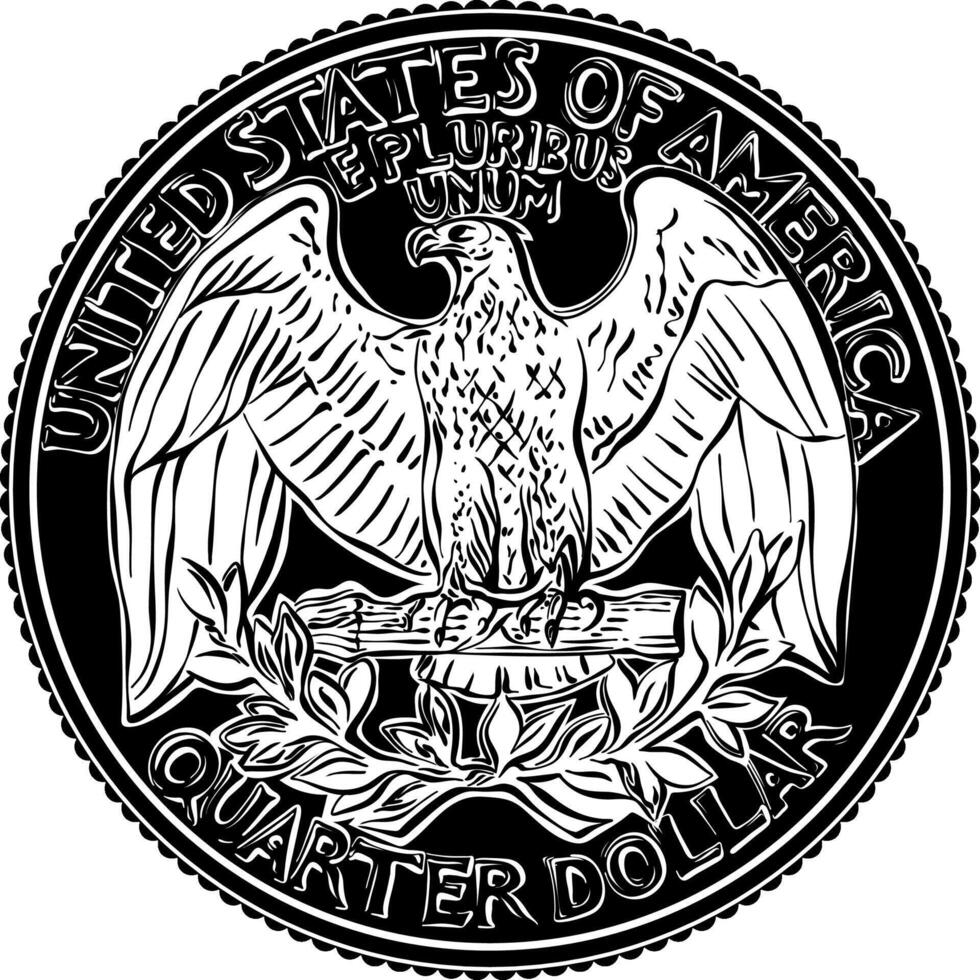 Bald eagle Washington quarter 25 cent coin vector