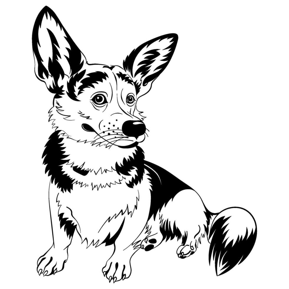 vector bosquejo perro galés corgi sonriente