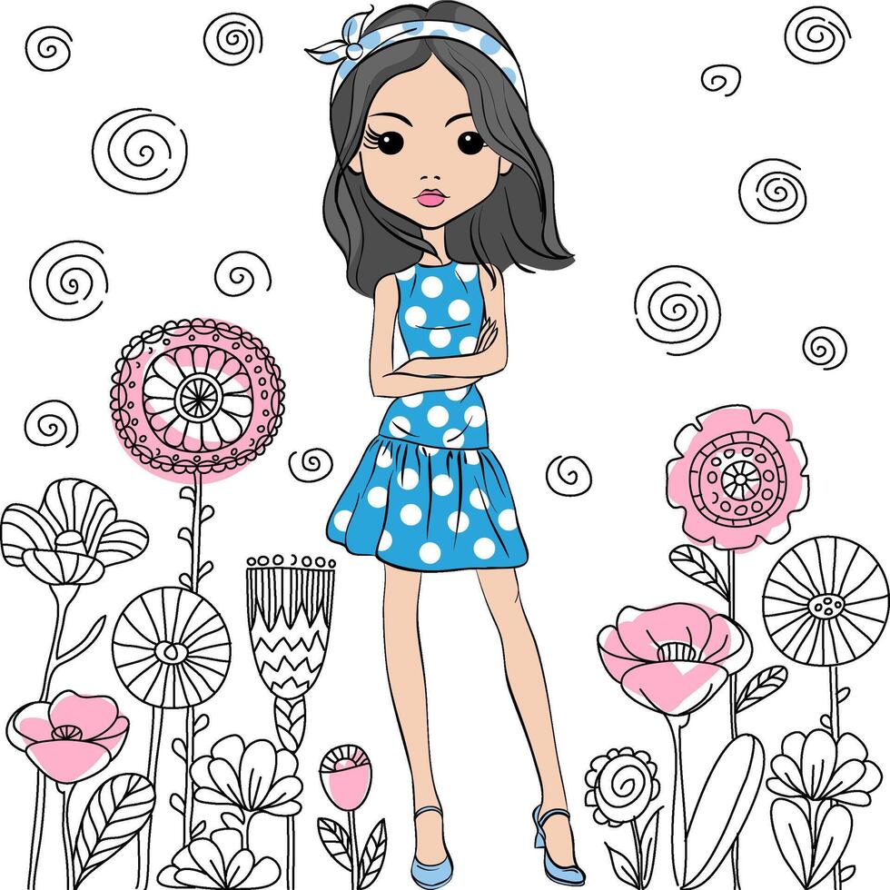 Vector fashion cute happy girl