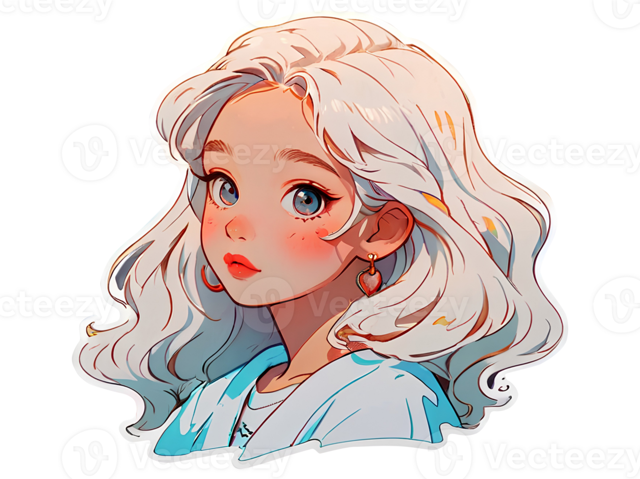 Beautiful young anime girl character with blonde hair isolated sticker with white border png