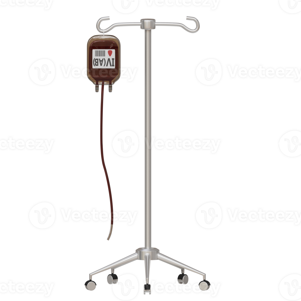 sac avec du sang utilisé pour transfusion avec un iv goutte 3d icône png