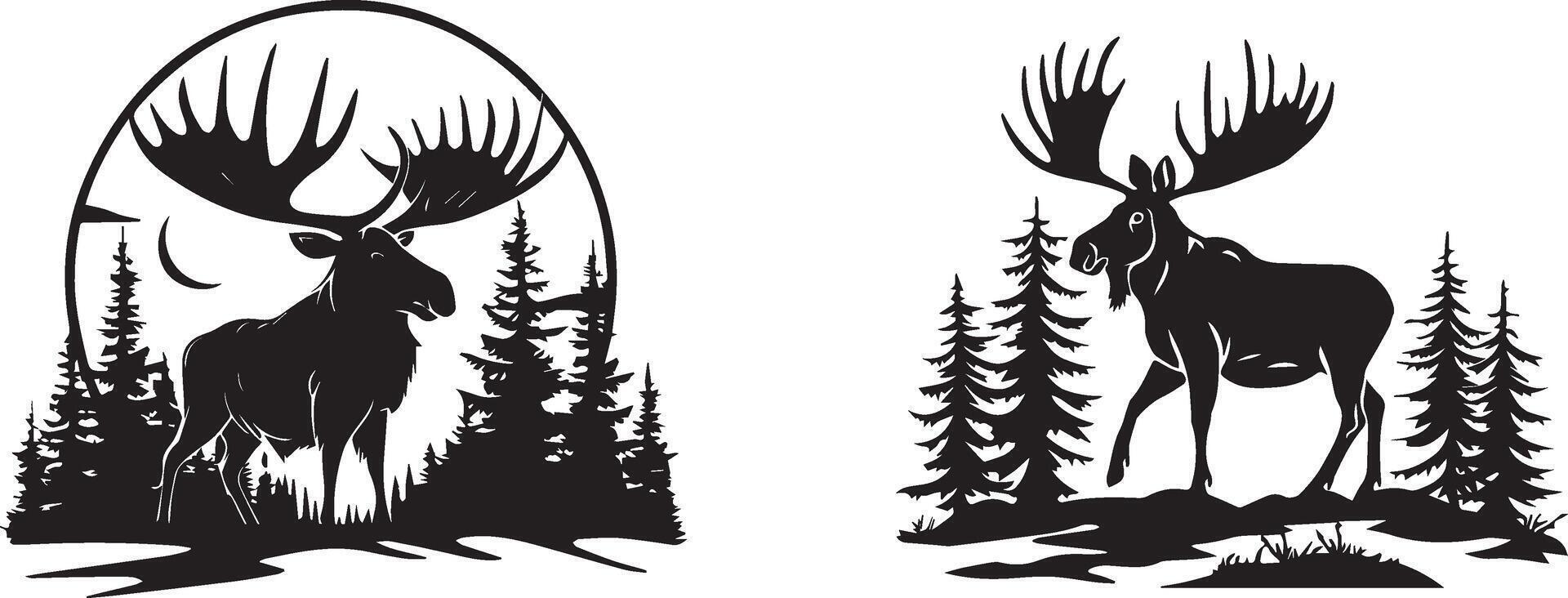 Black Silhouette Moose logo Isolated on white background vector