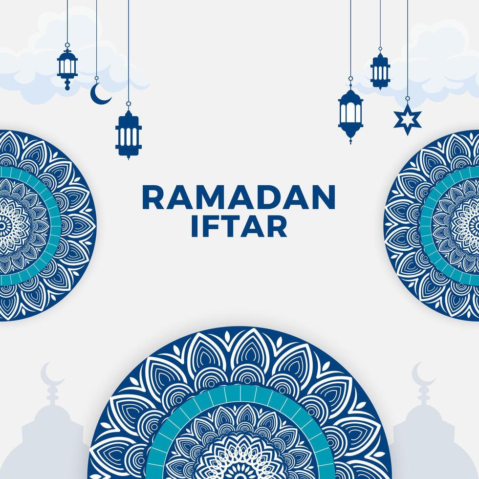 blue and white ramadan card design vector