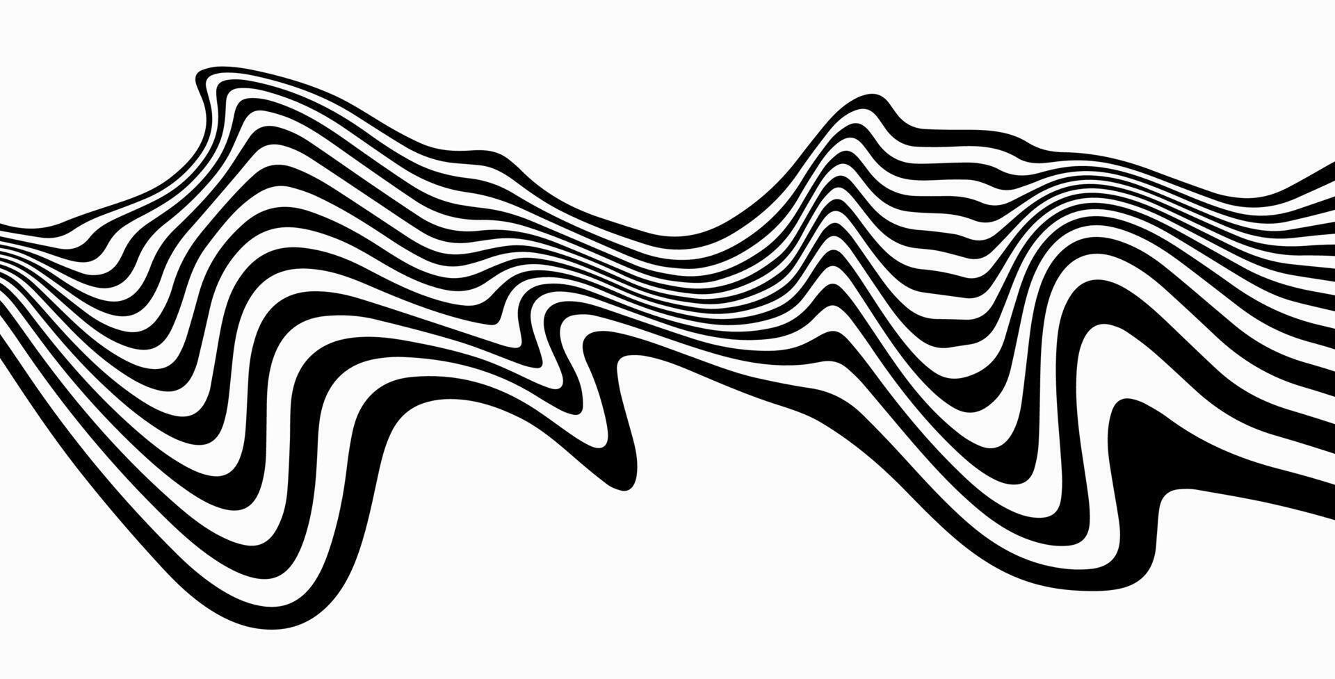 Wavy retro background with illusion optical line. Backdrop with futuristic curved bar. Vector illustration