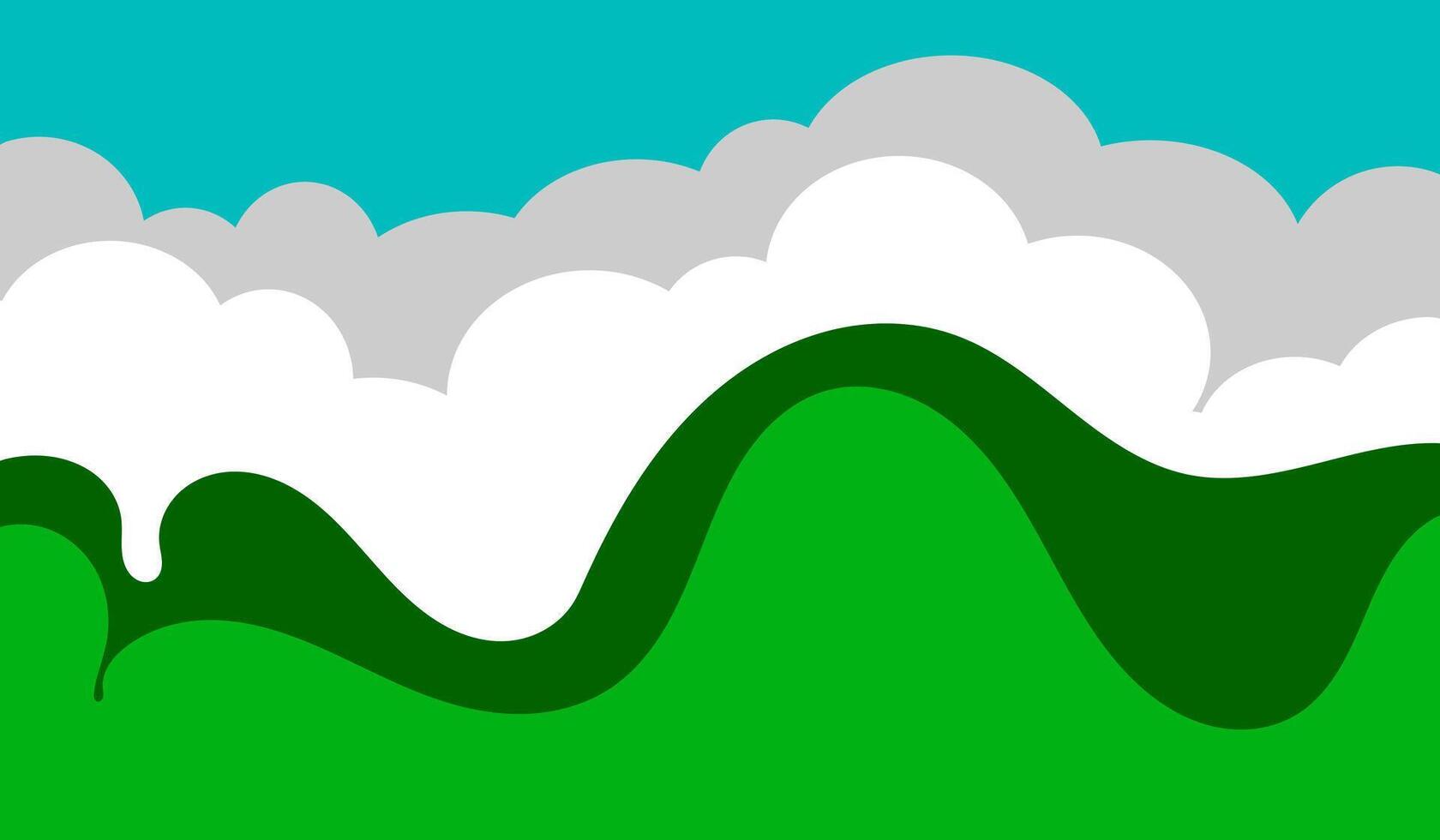 summer season colour with clouds, green colour on blue sky background. Green nature landscape vector