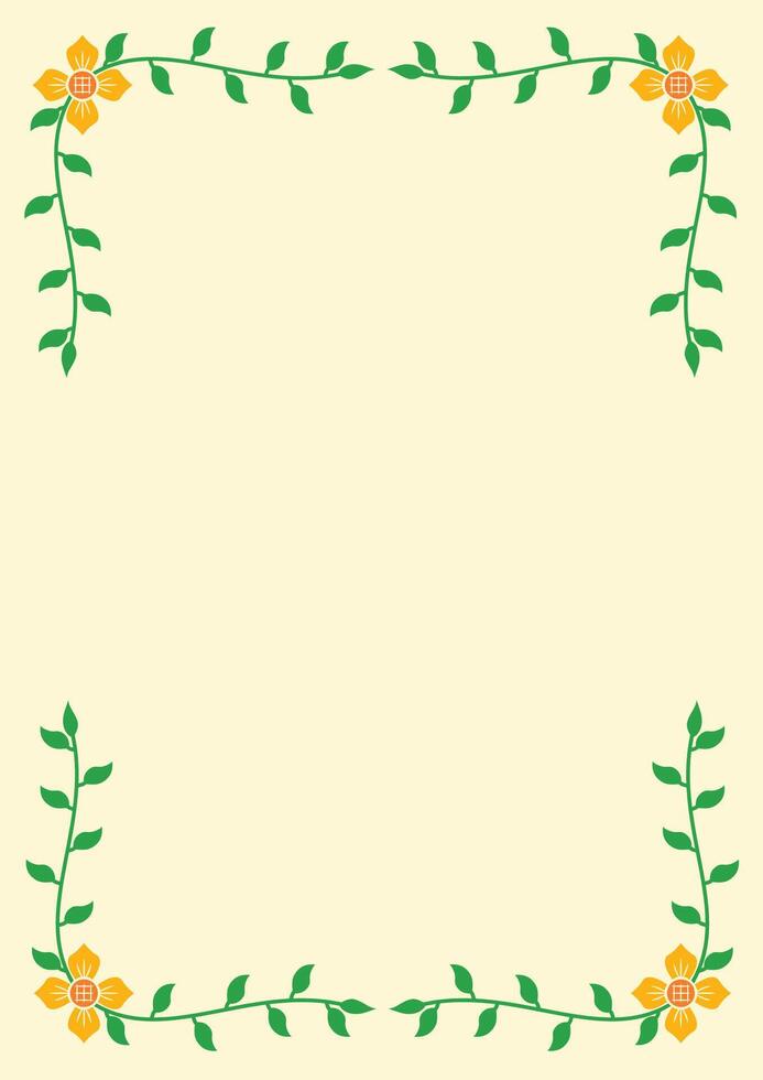 a square frame with flowers and leaves on a yellow background vector