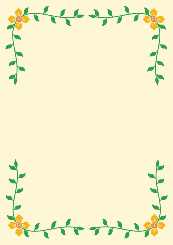 a square frame with flowers and leaves on a yellow background vector