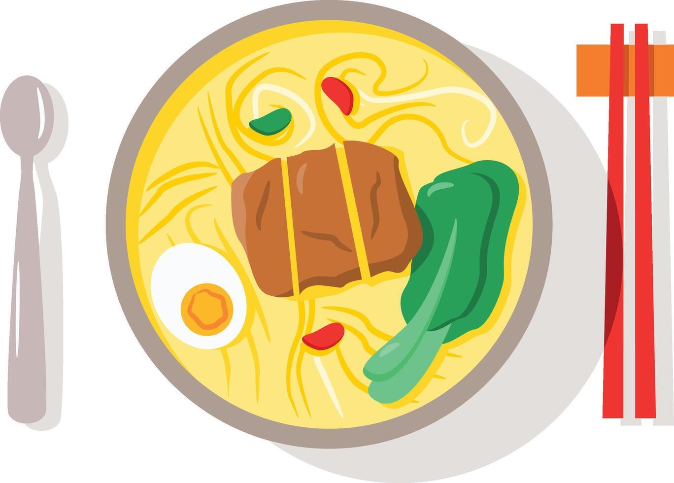 a bowl of noodles with meat and vegetables vector