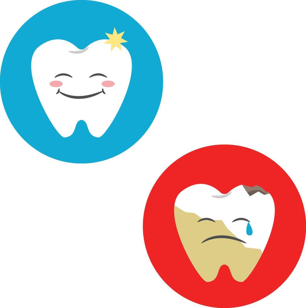 two tooth icons with different emotions vector