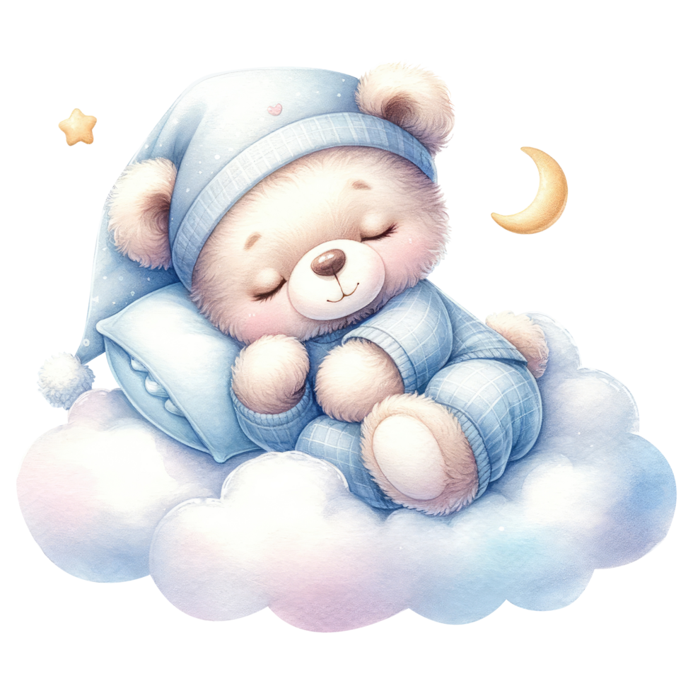 ai generiert Schlafen Teddy Bär auf Wolke Illustration png