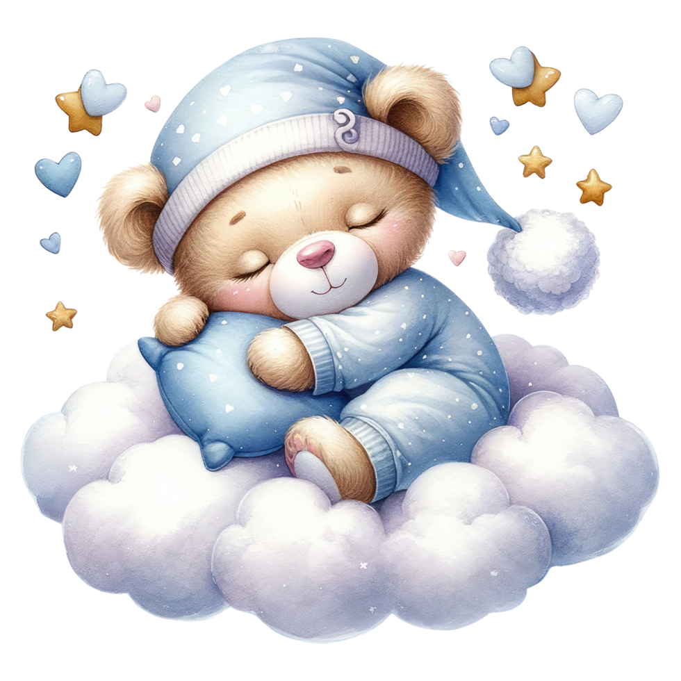 AI generated Sleeping Teddy Bear on Cloud Illustration png