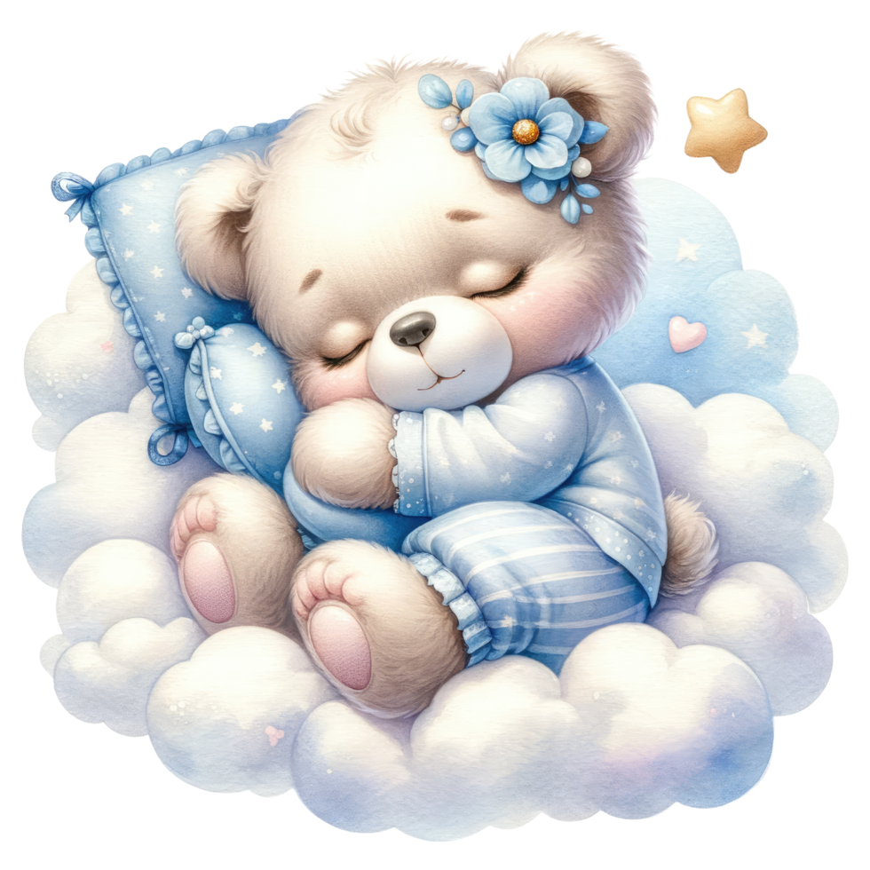 AI generated Sleeping Teddy Bear on Cloud Illustration png
