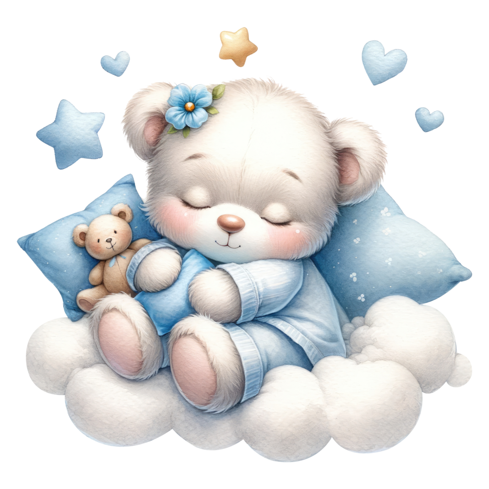 AI generated Sleeping Teddy Bear on Cloud Illustration png