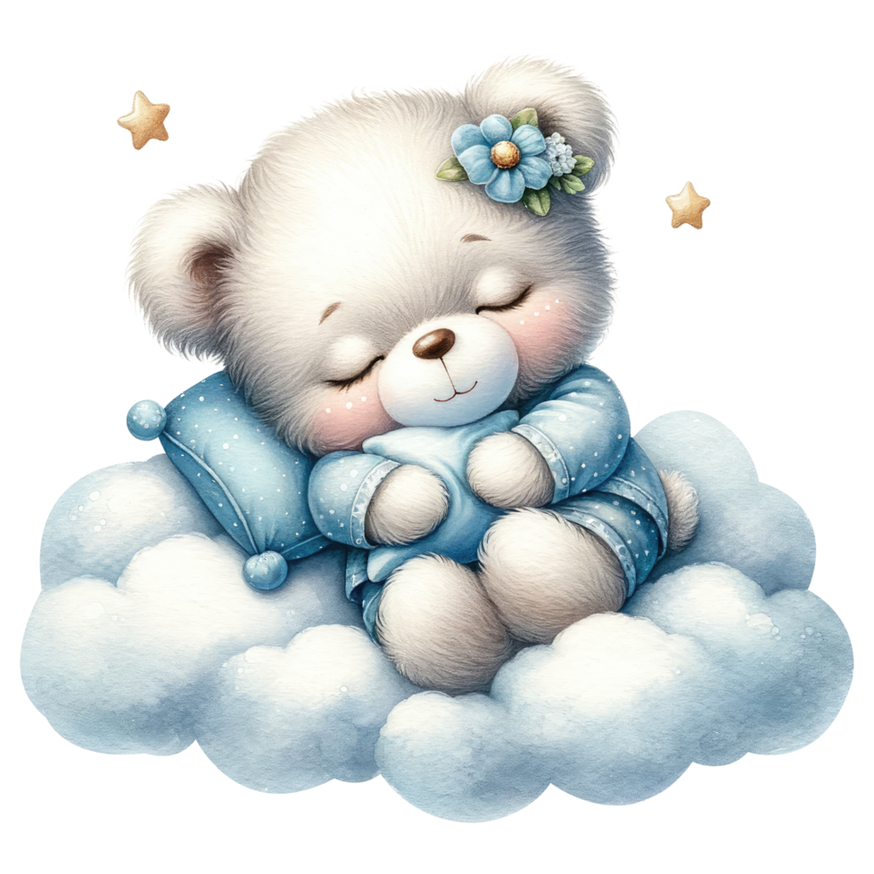 AI generated Sleeping Teddy Bear on Cloud Illustration png